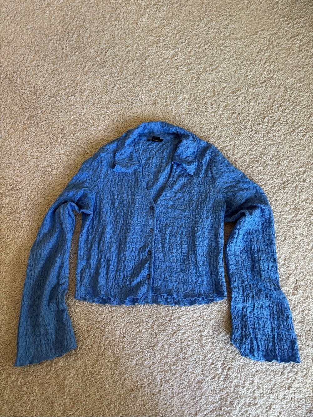Monki Textured Blue Button-Up Shirt